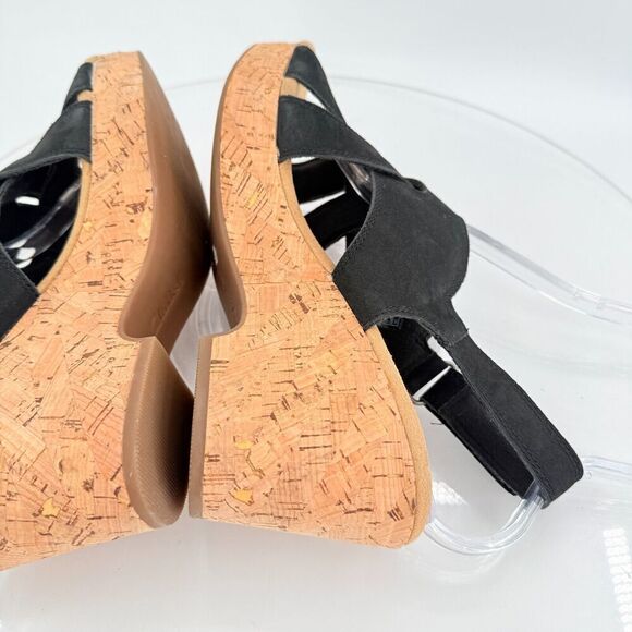 Clarks Giselle Beach Strappy Cork Wedge Heel Platform Sandals Black Size 10M - Picture 10 of 14